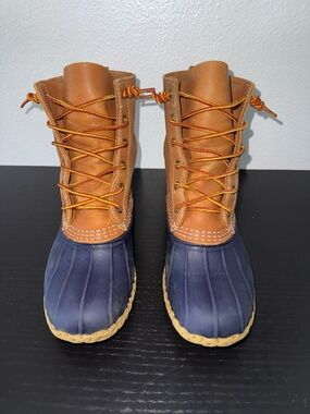 L.L. Bean 8" Bean Boots Duck Boots - Tan / Navy Blue - Women's 7 M